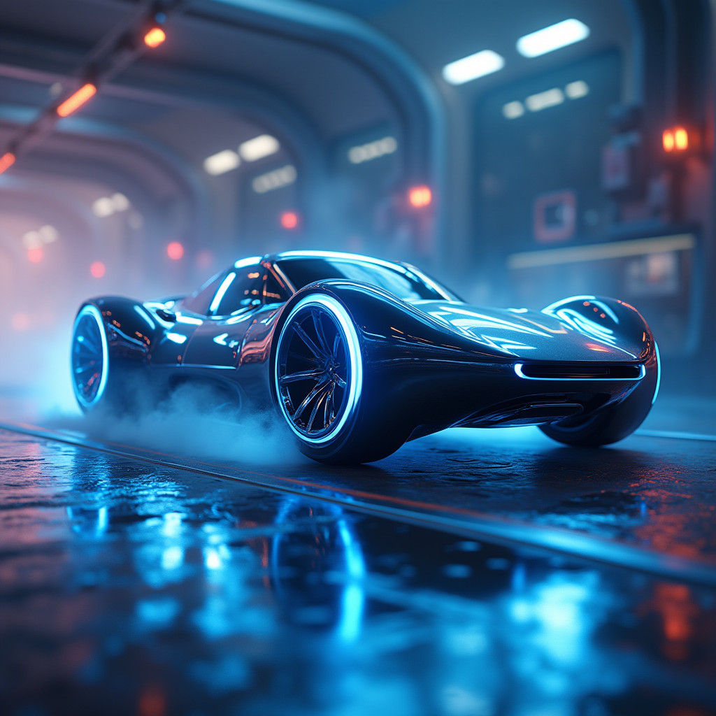 Futuristic Hovercar in a Neon Tron Environment