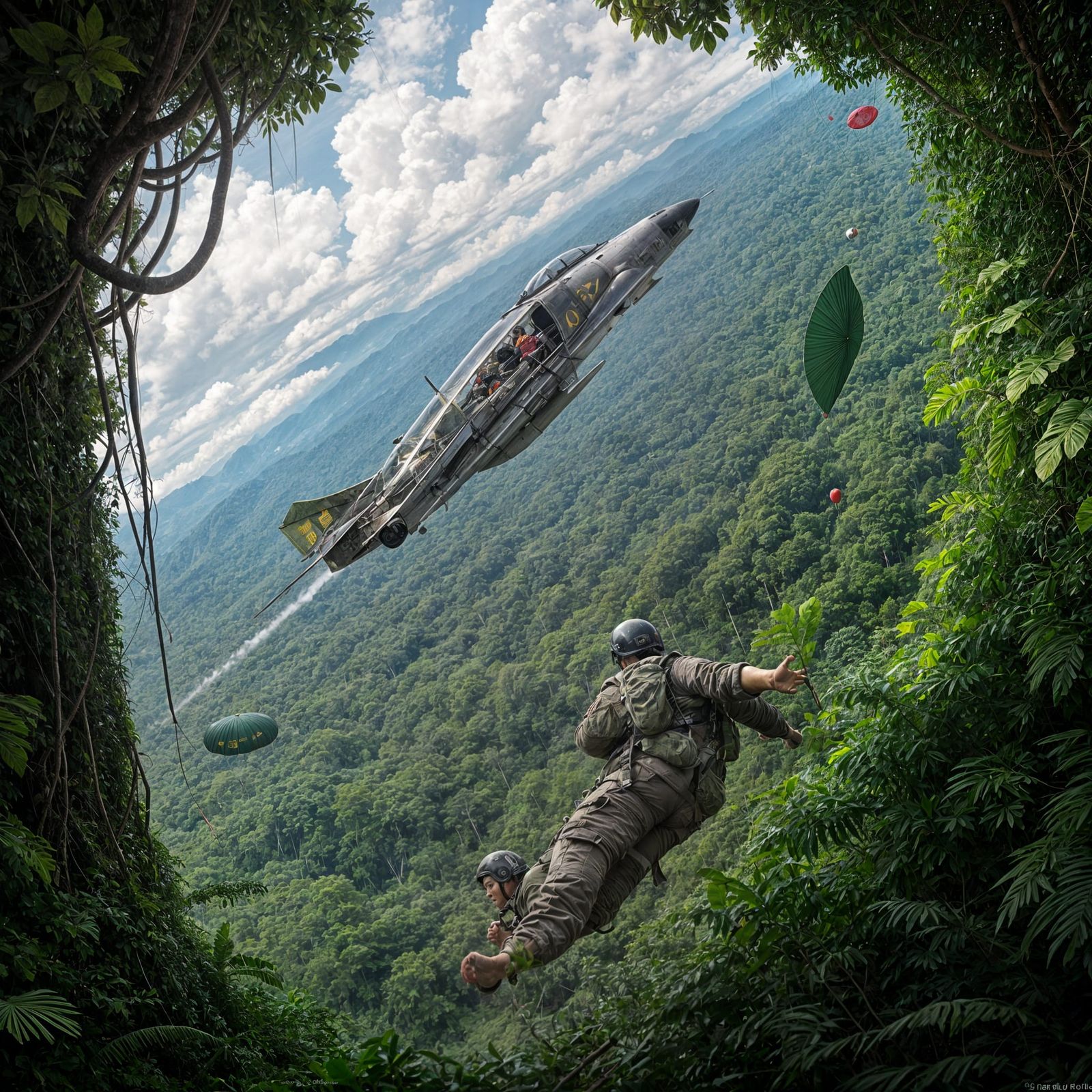 Parachuting Paratrooper Narrowly Avoids Phantom F4 in Vietna...