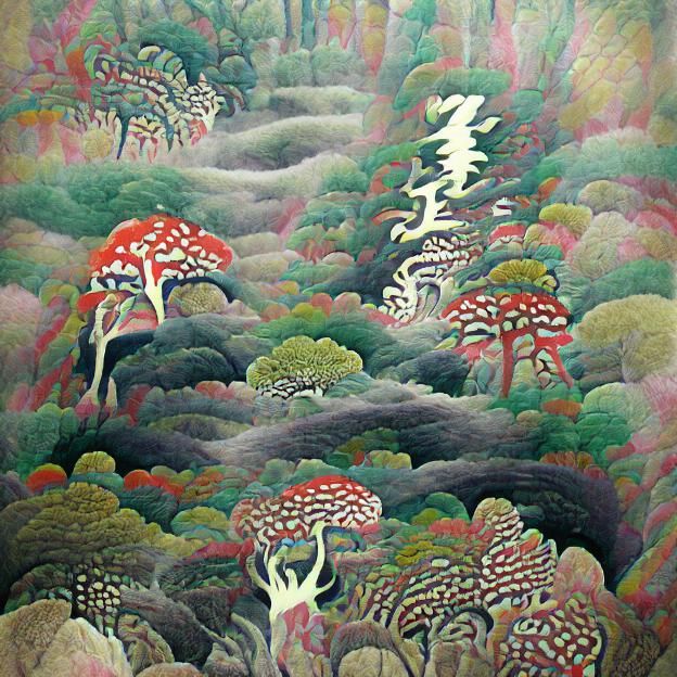 Psychedelic Forest in Japanese Painting Style