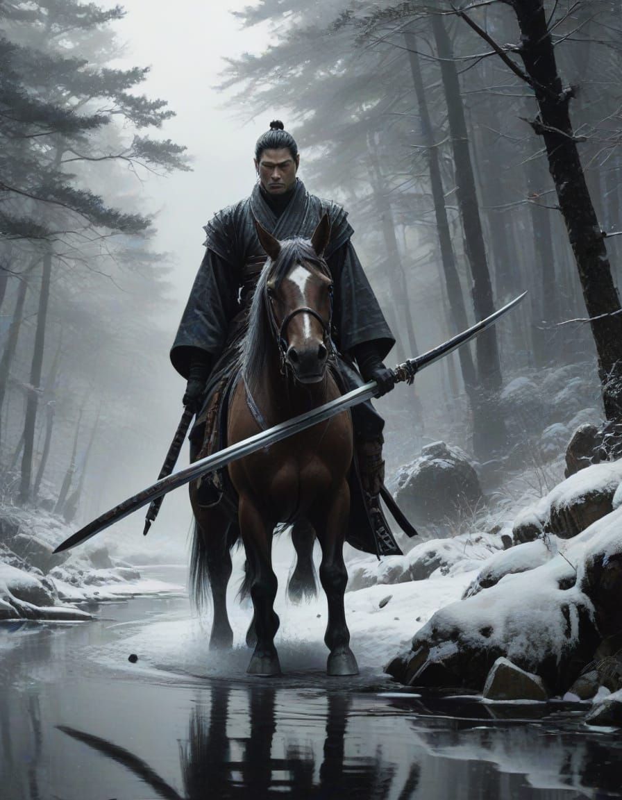 Samurai in Frosted Stream: Film Noir Ukiyo-e Horror