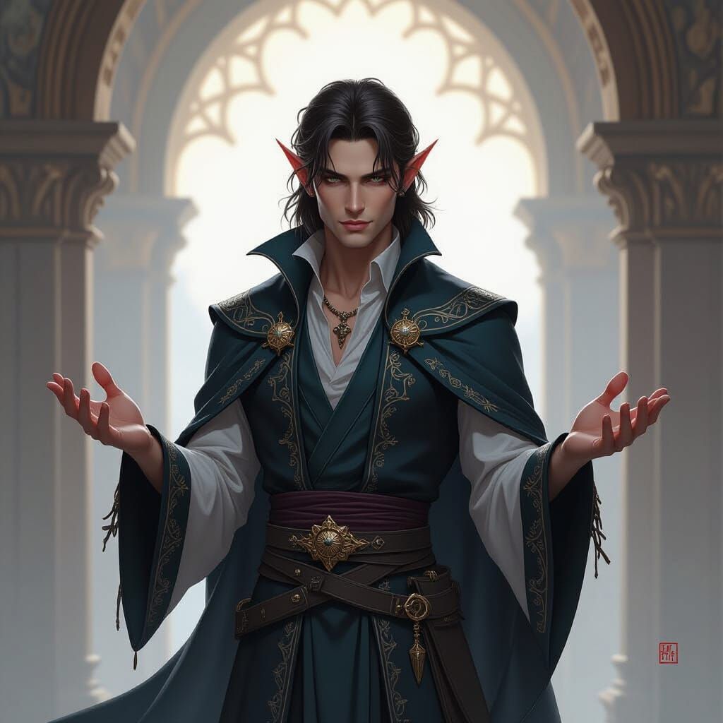 Half-Elf Enchanter in Art Nouveau Style
