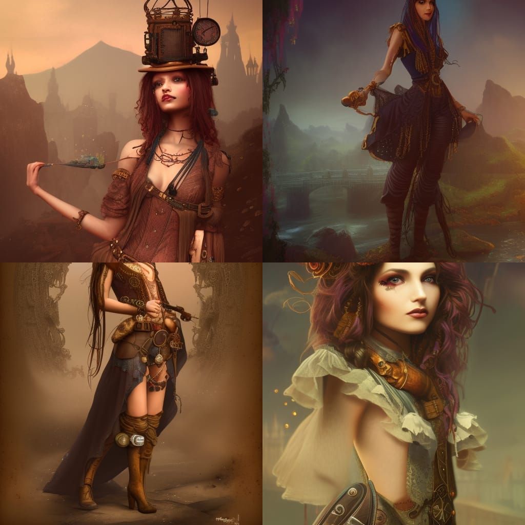 Bohemian Steampunk Girl in Detailed Matte Painting