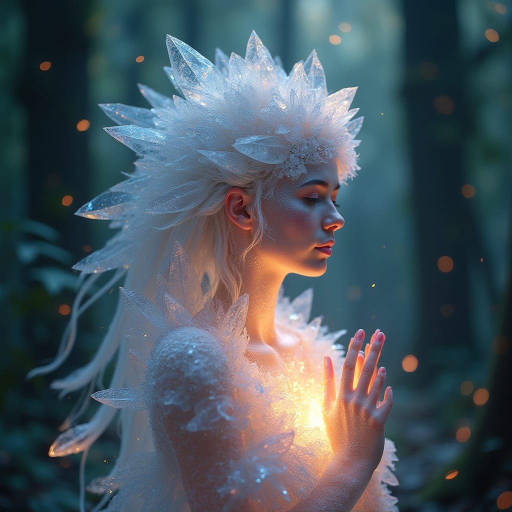 Crystal Light Spirit in Luminous Forest