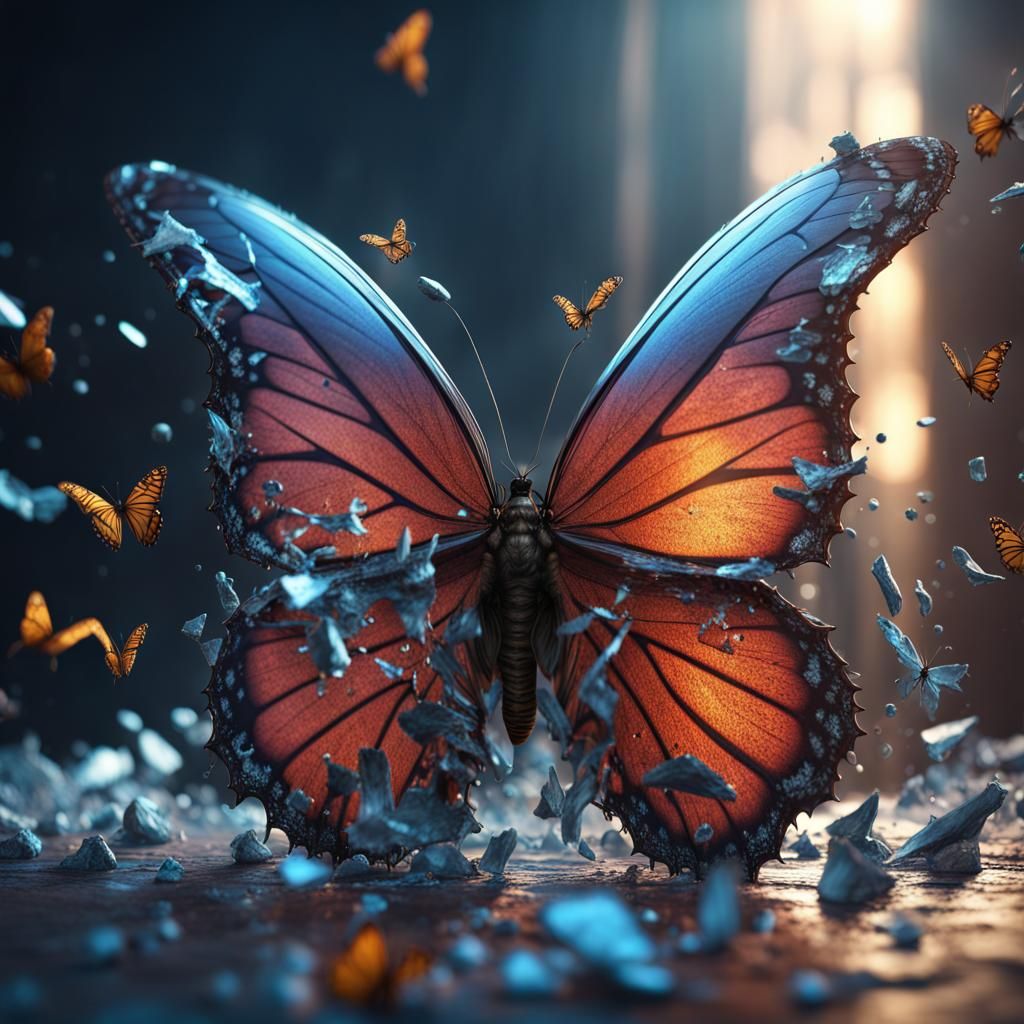 Shattered Glass Butterfly: Detailed Matte Painting
