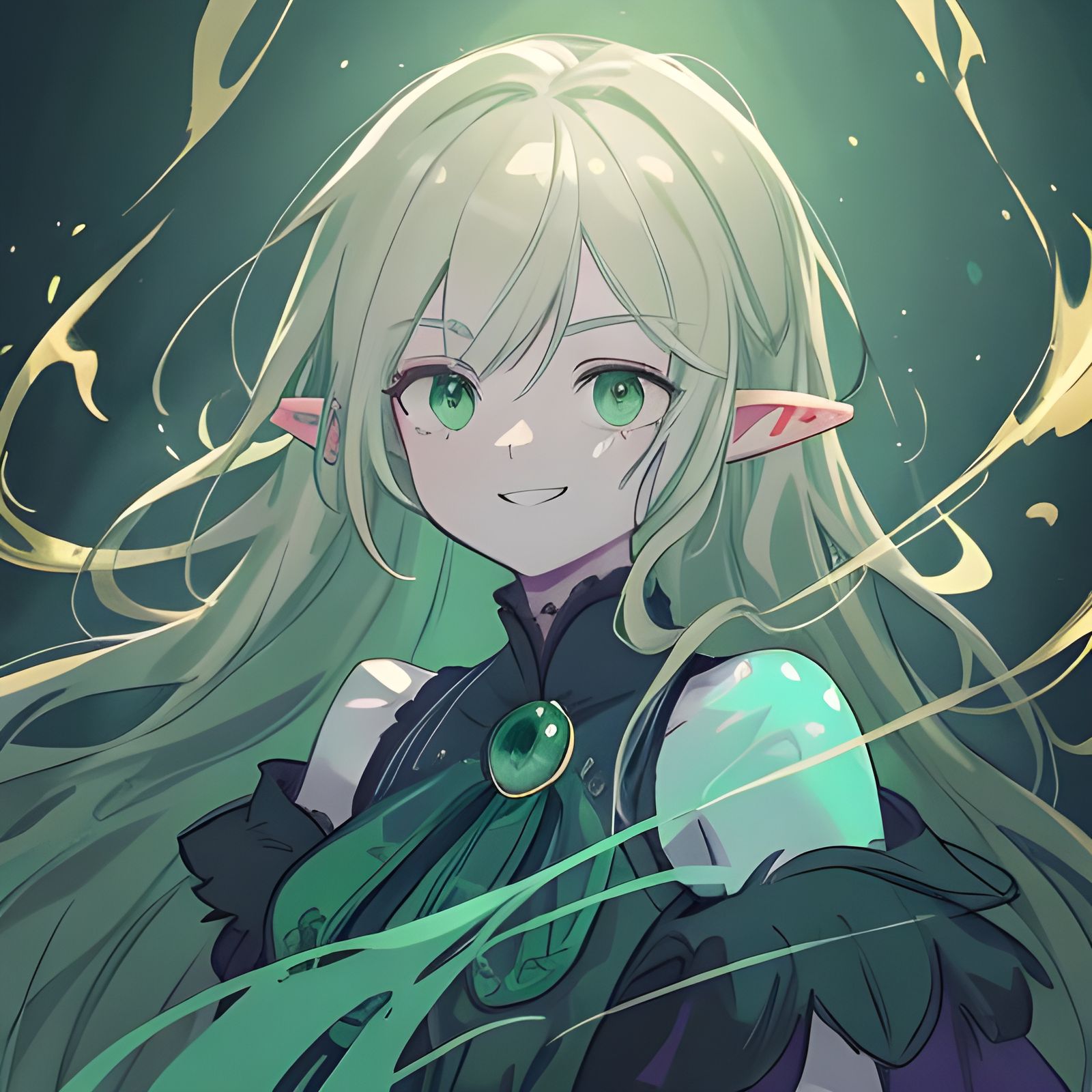 Fantasy Female Portrait with Emerald Eyes, Digital Art