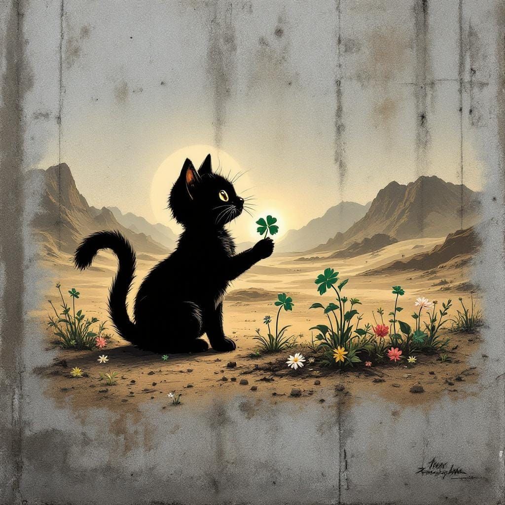 Kitten Planting Hope: Gothic Street Art Stencil