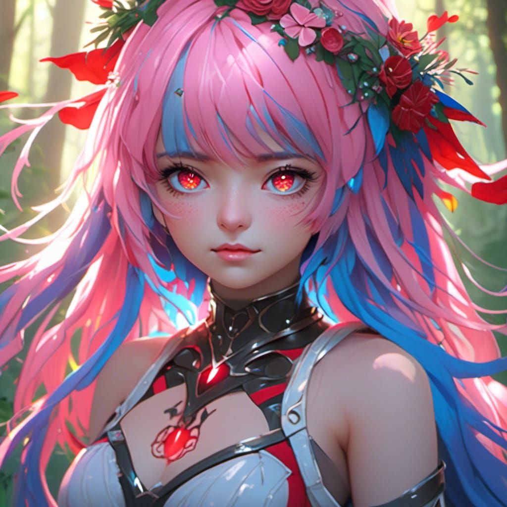 Fantastical Forest Girl with Red Eyes
