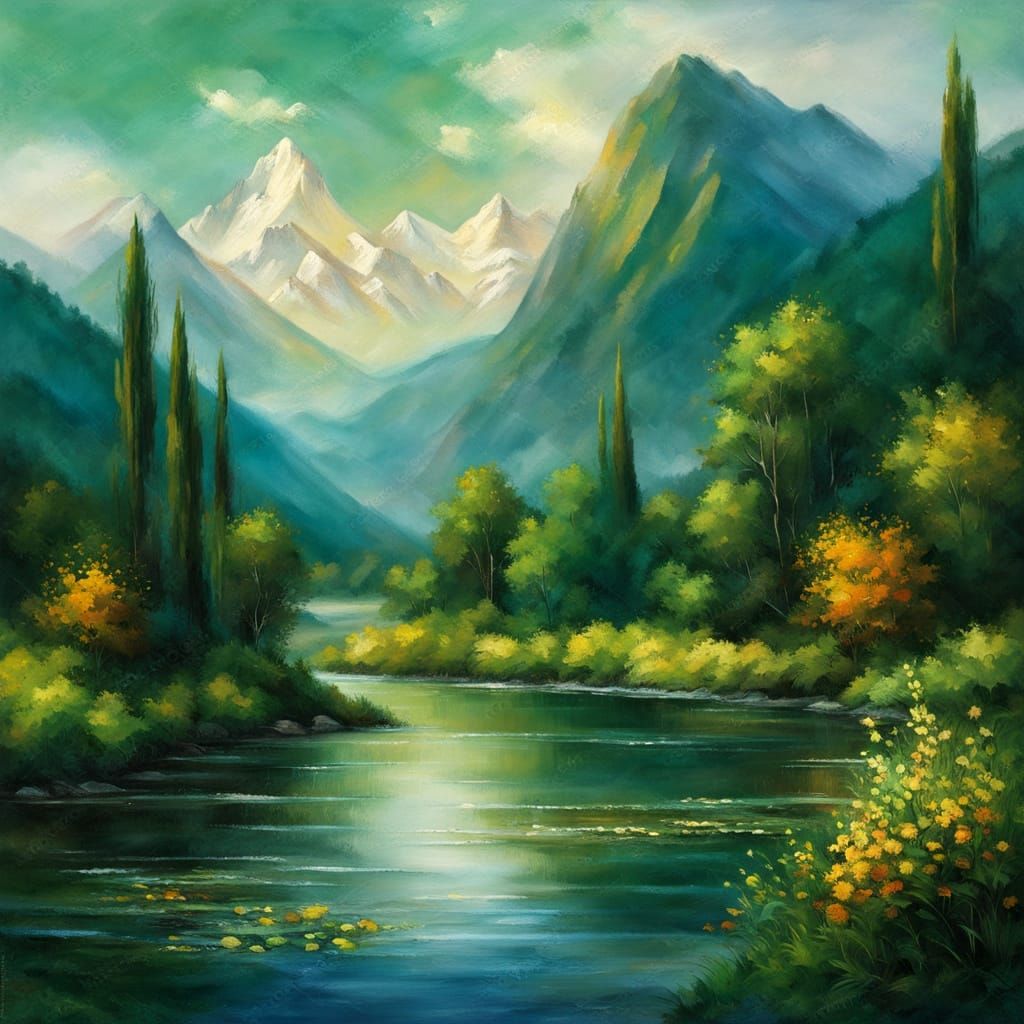 Serene River Valley in Dreamy Morning Light