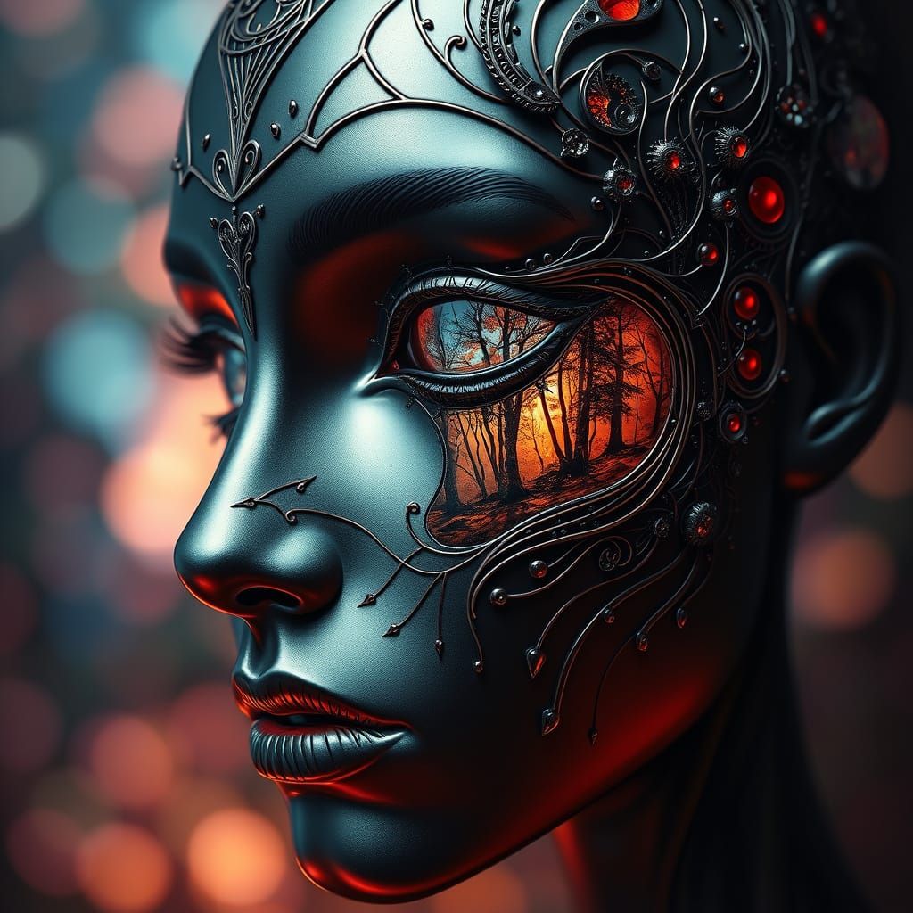 Abstract Metallic Face with Kaleidoscope Eyes