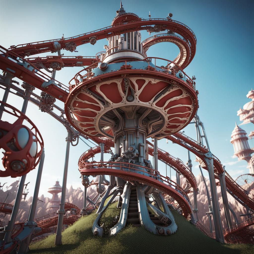 Alice in Wonderland Rollercoaster in Sci-Fi Style
