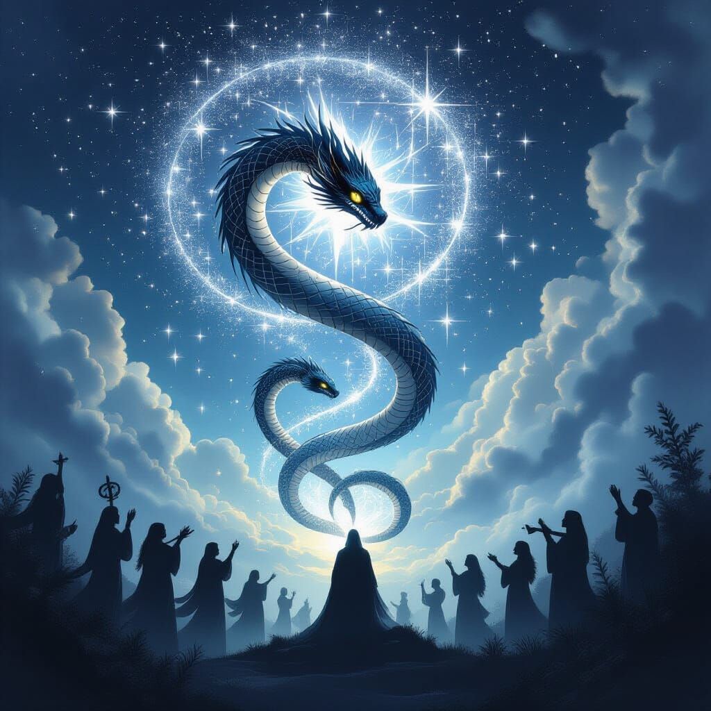 Surreal Serpents Ascend Amidst Starry Night