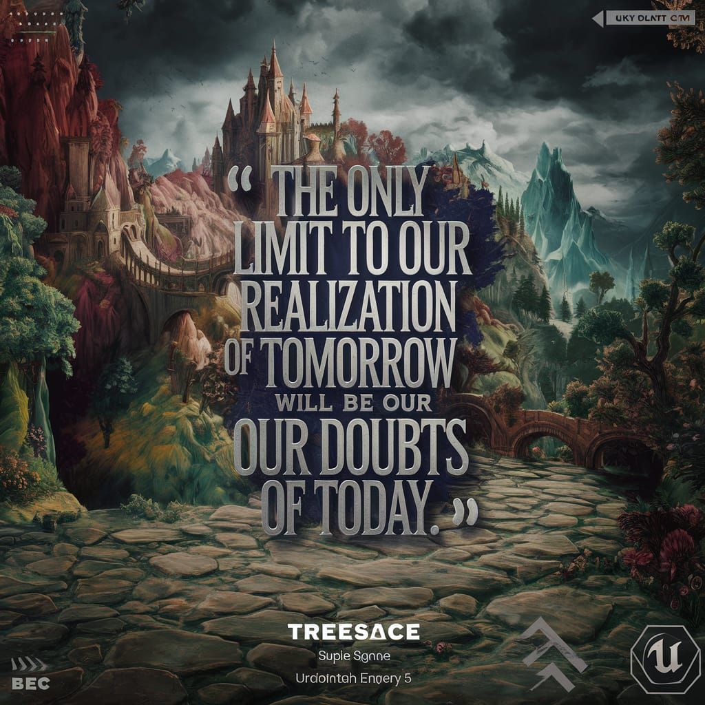 Fantastical Castle Landscape with Motivational Quote