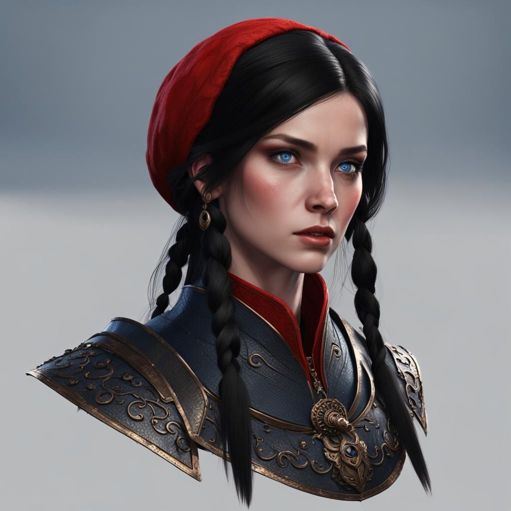 Medieval Woman in Red and Black, 3D Render