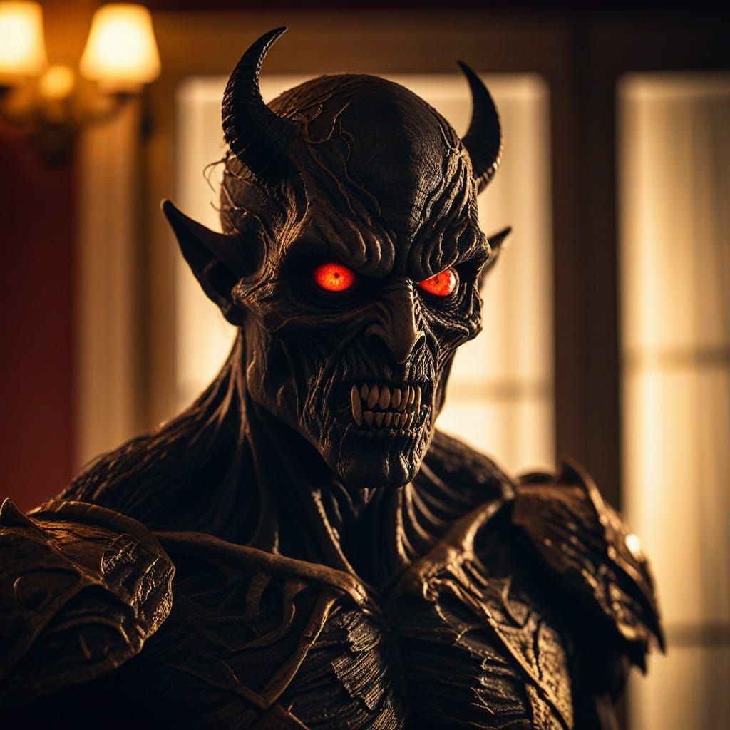 Surreal Horror Demon Unveiled in Dark Kitchen Ambiance