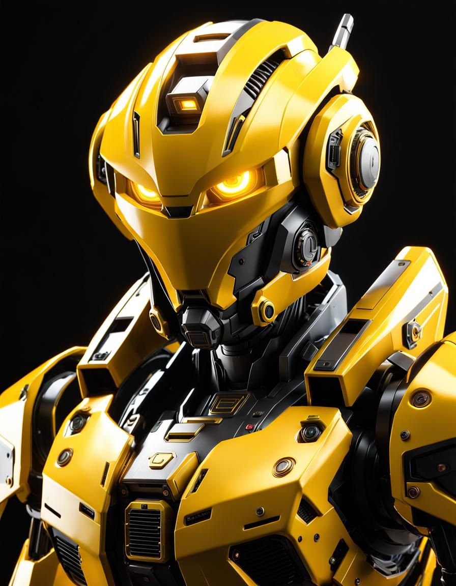 Detailed Yellow Mecha Robot in Post-Apocalyptic Scene