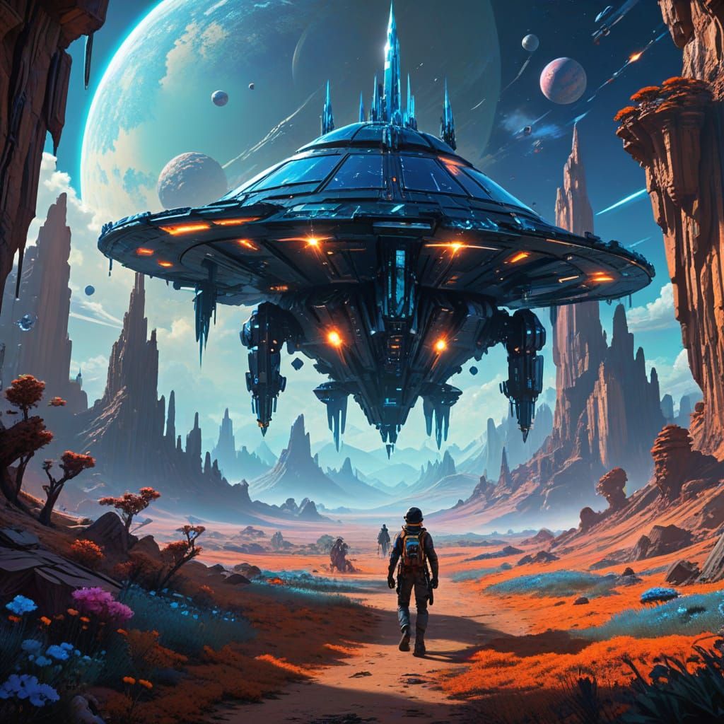 Young Adventurers Explore Glowing Crystal Planet in Vibrant,...