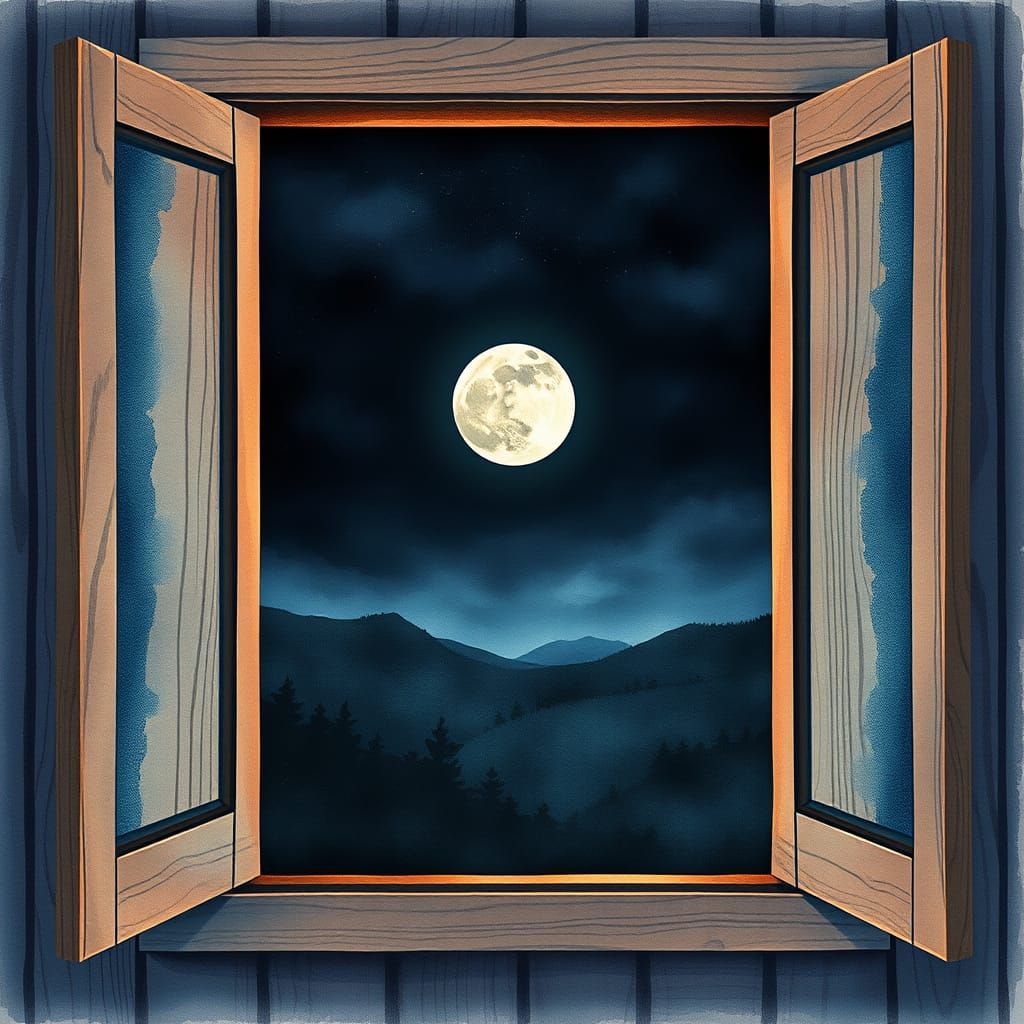 Luna Emerges through Wooden Grille in Watercolor