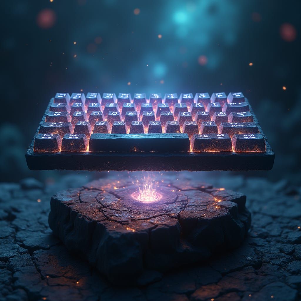 Mystical Keyboard with Runes and Galactic Portals