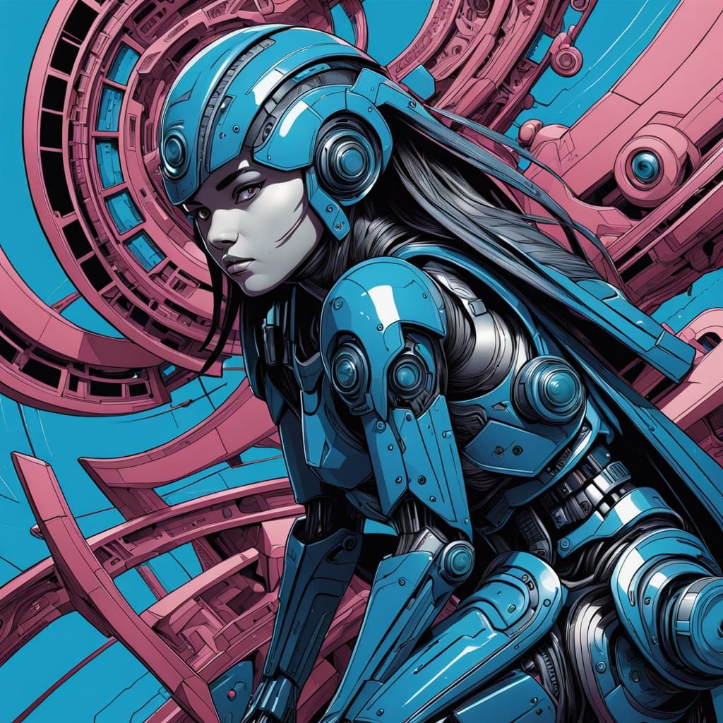 Angular Monochromatic Artwork in Vibrant Pink and Blue