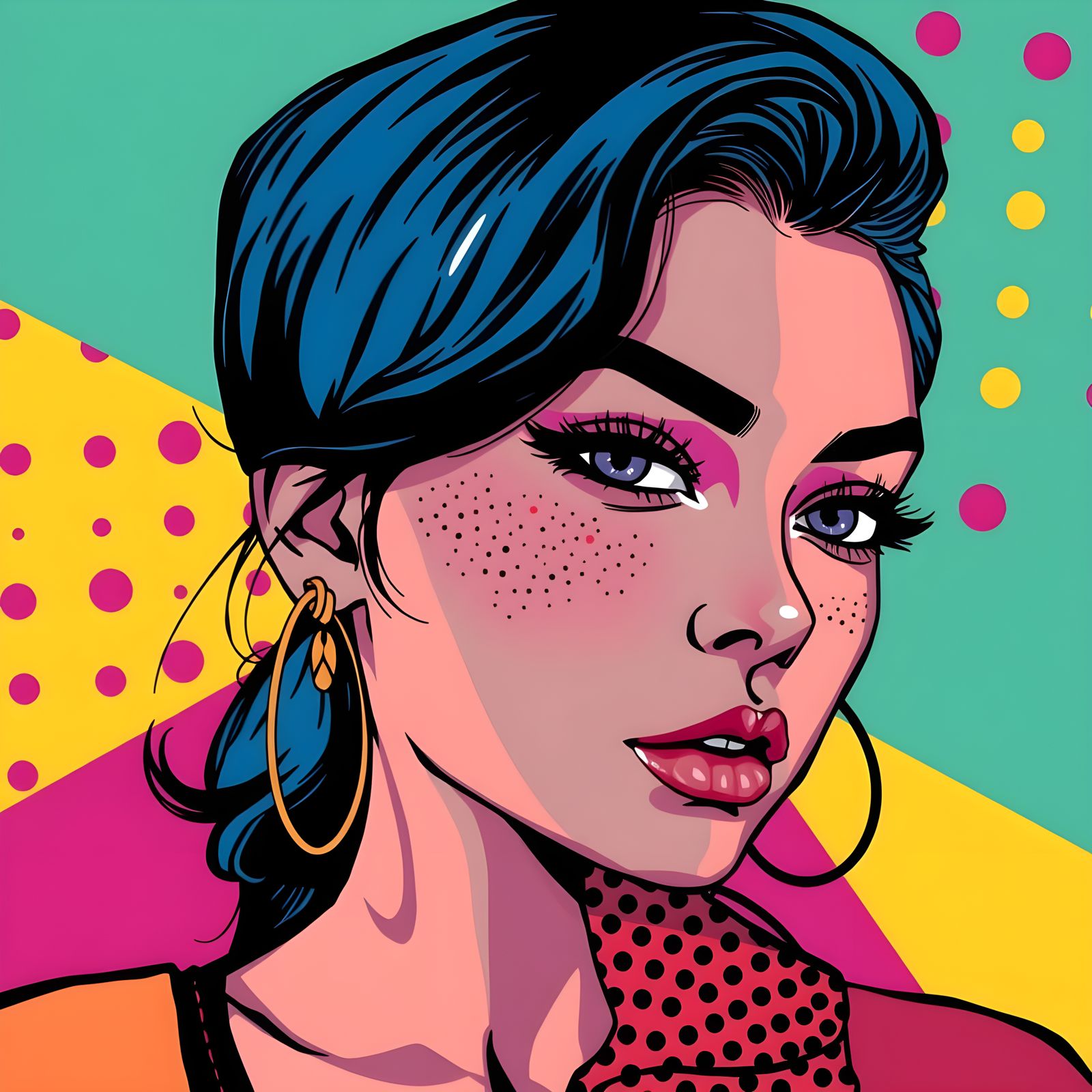 Vibrant Pop Art Portrait with Graphic Features and Bright Co...