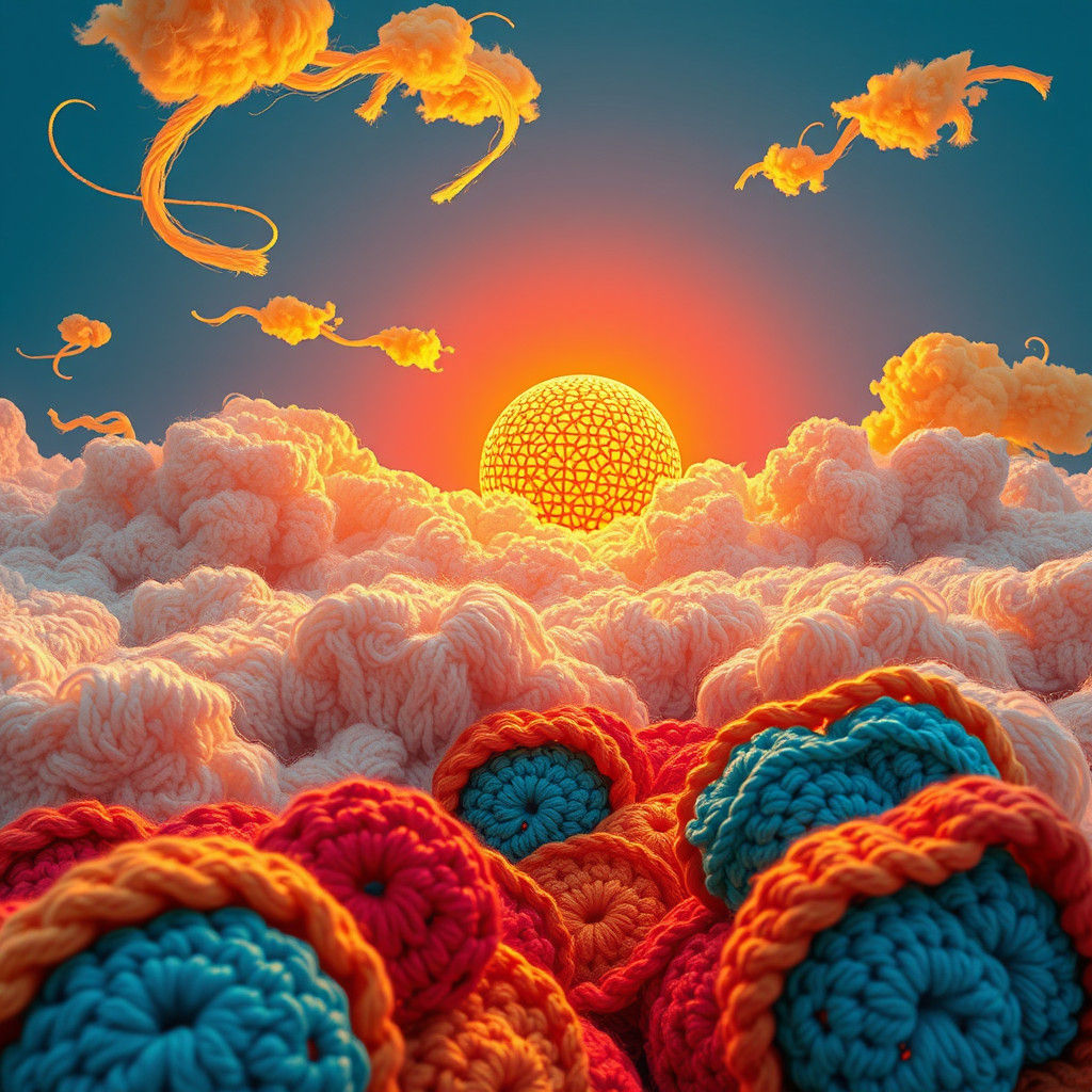 Crochet Sunset: A 3D Woven Fantasy Landscape