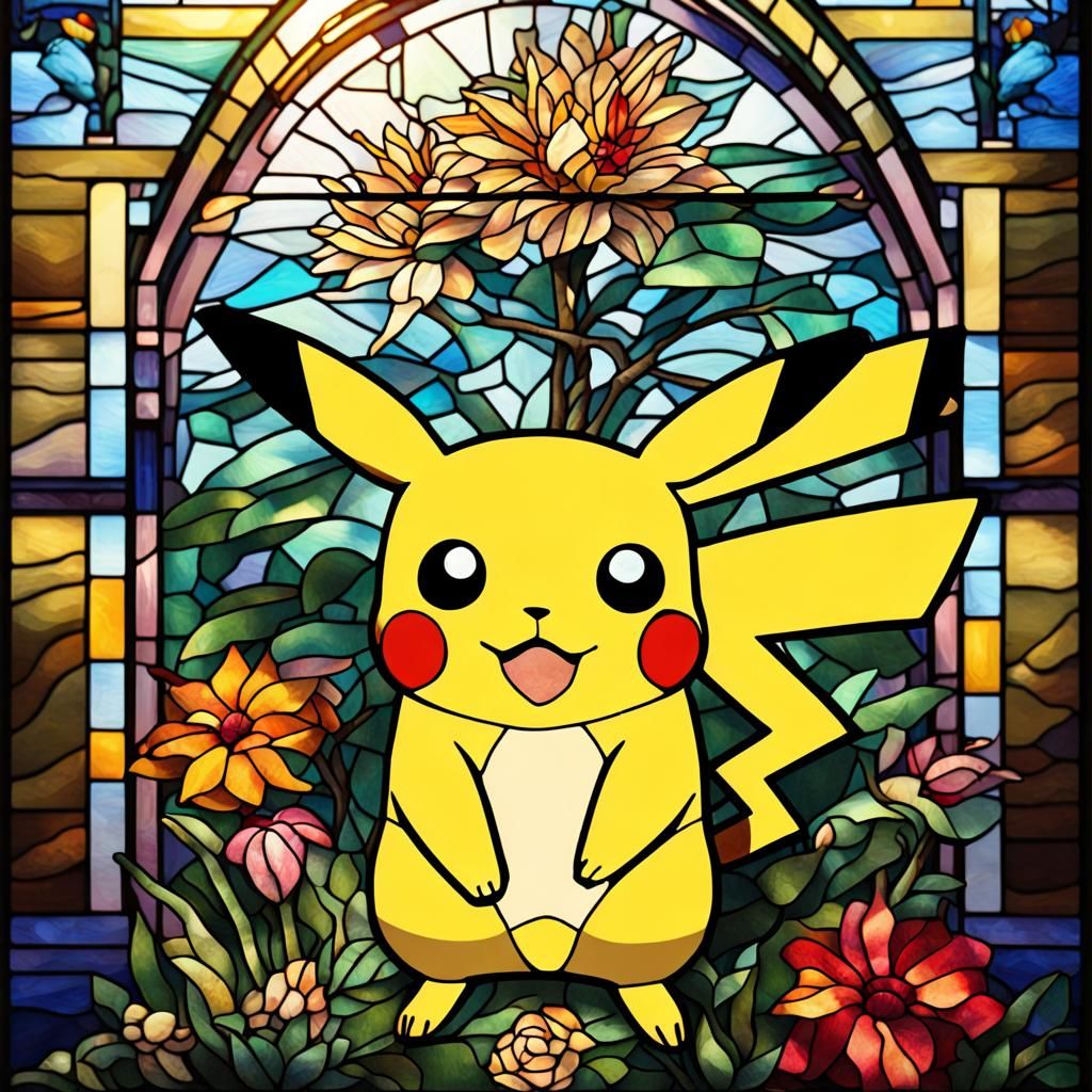 Pikachu in Stained Glass Mosaic Garden