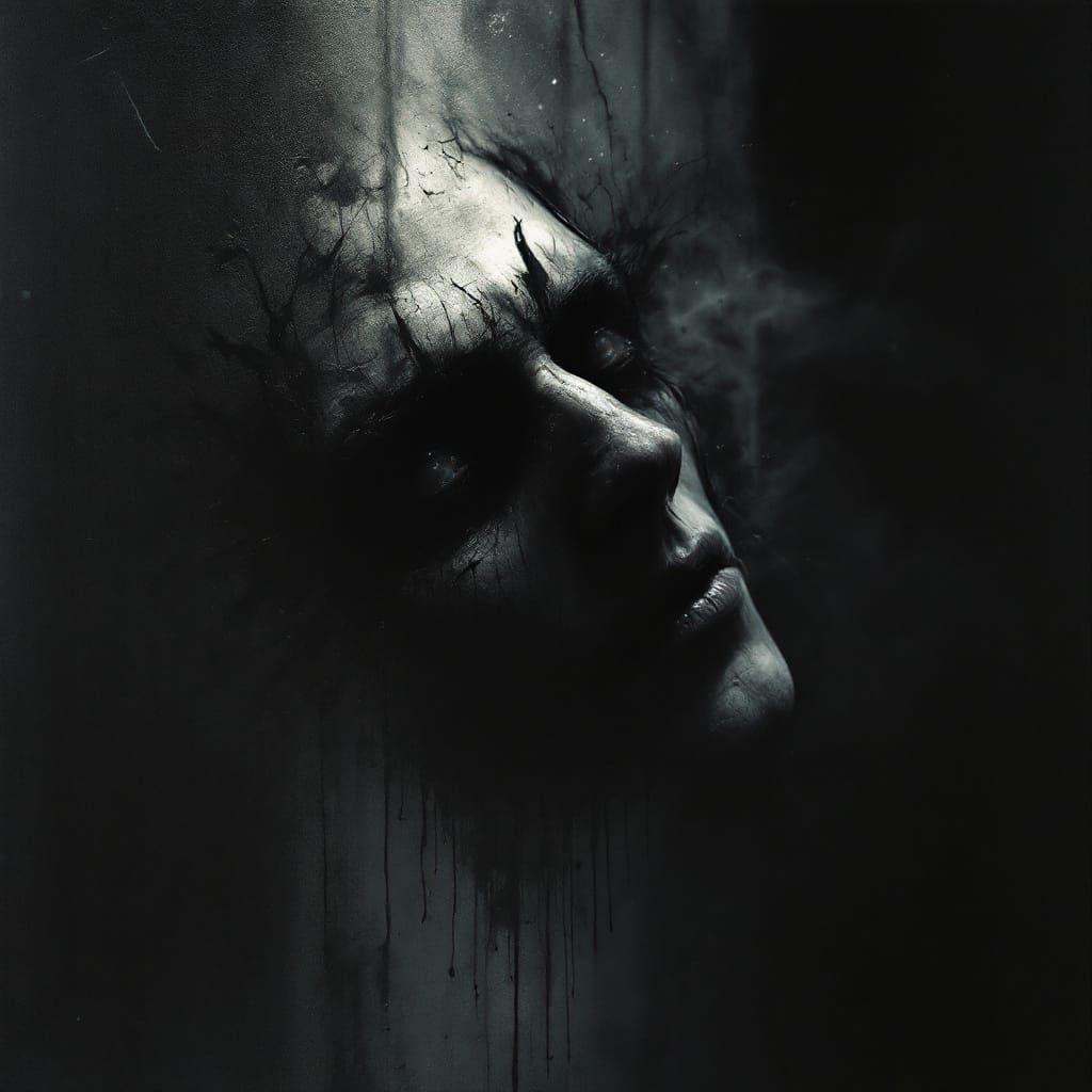 Tormented Mind in Shadows as Watercolor Painting