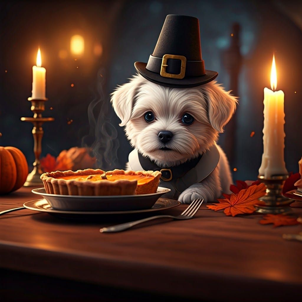 Pilgrim Puppy Steals Thanksgiving Pie