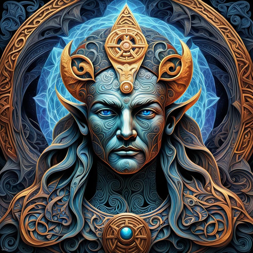 Taranis, Celtic God of Lightning in Fractal Art Style