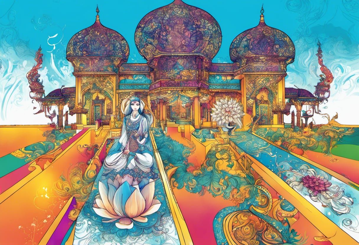 Lotus Palace: Intricate Mehndi Art, Golden Outlines