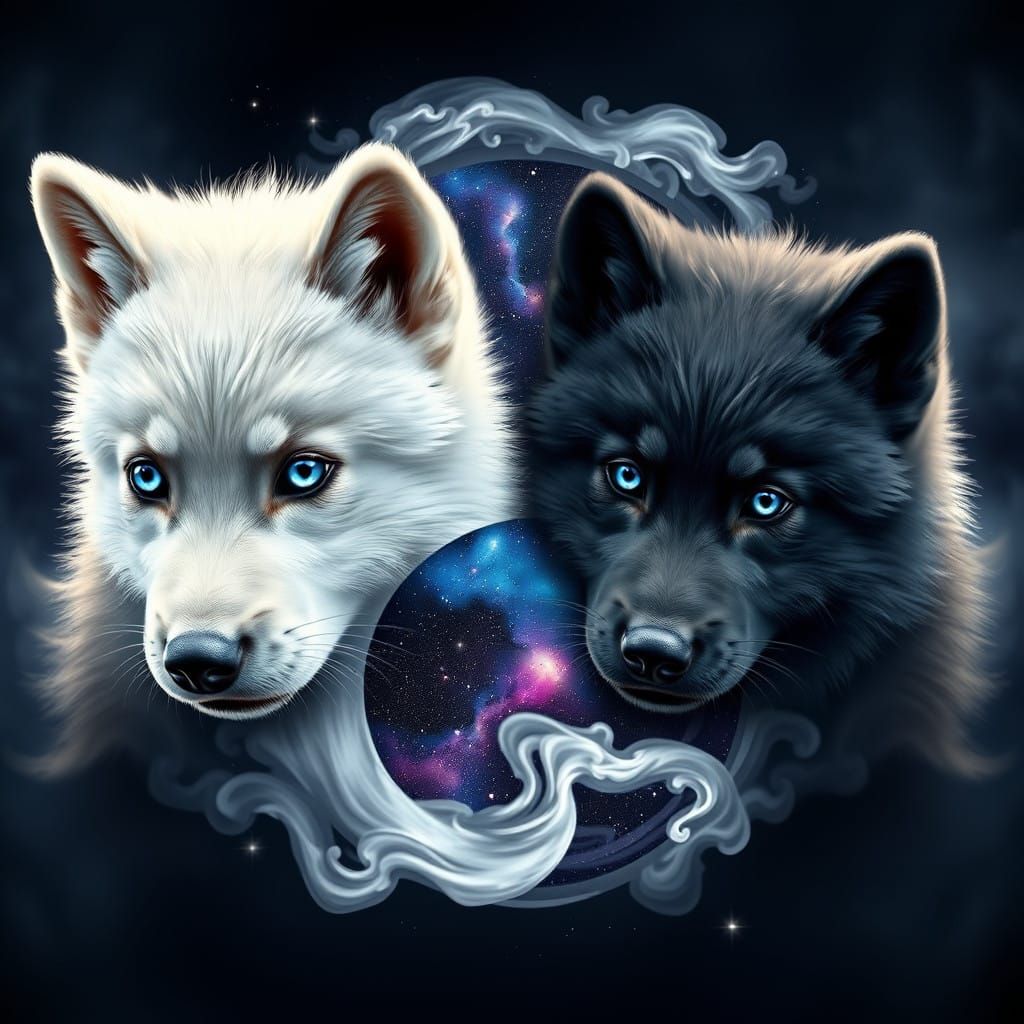 Wolf Pups Embodied Yin Yang Symbol in Celestial Triadic Hues