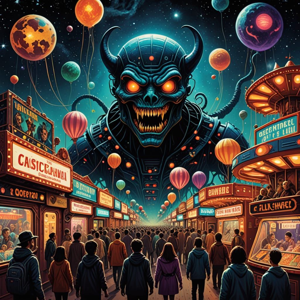 Ethereal Cosmic Carnival in Retrofuturistic Sci-Fi