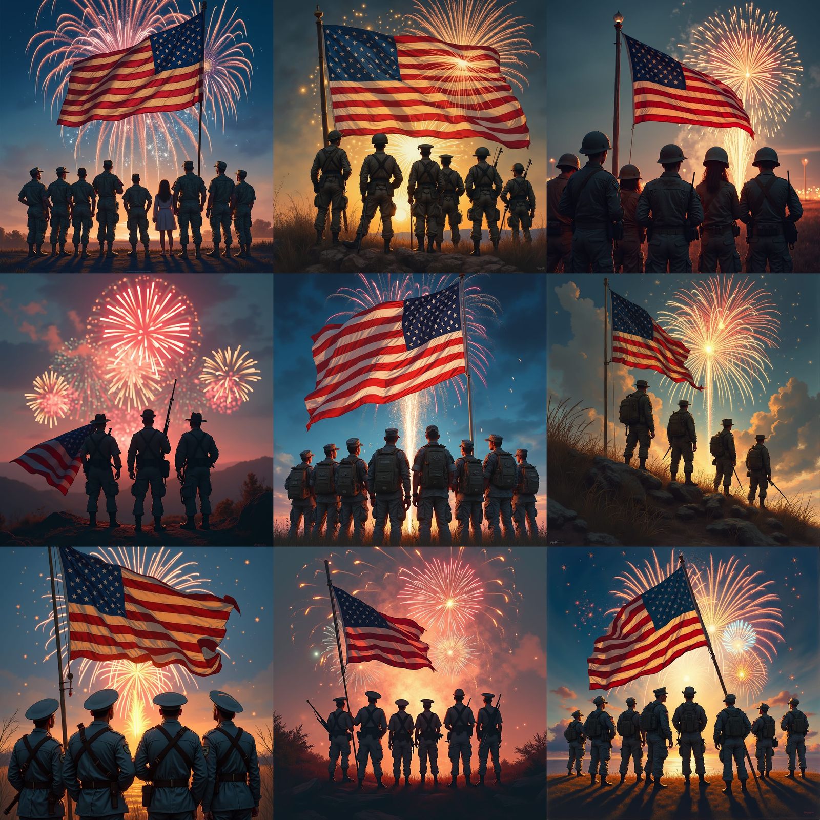 American Soldiers Watch Fireworks Display