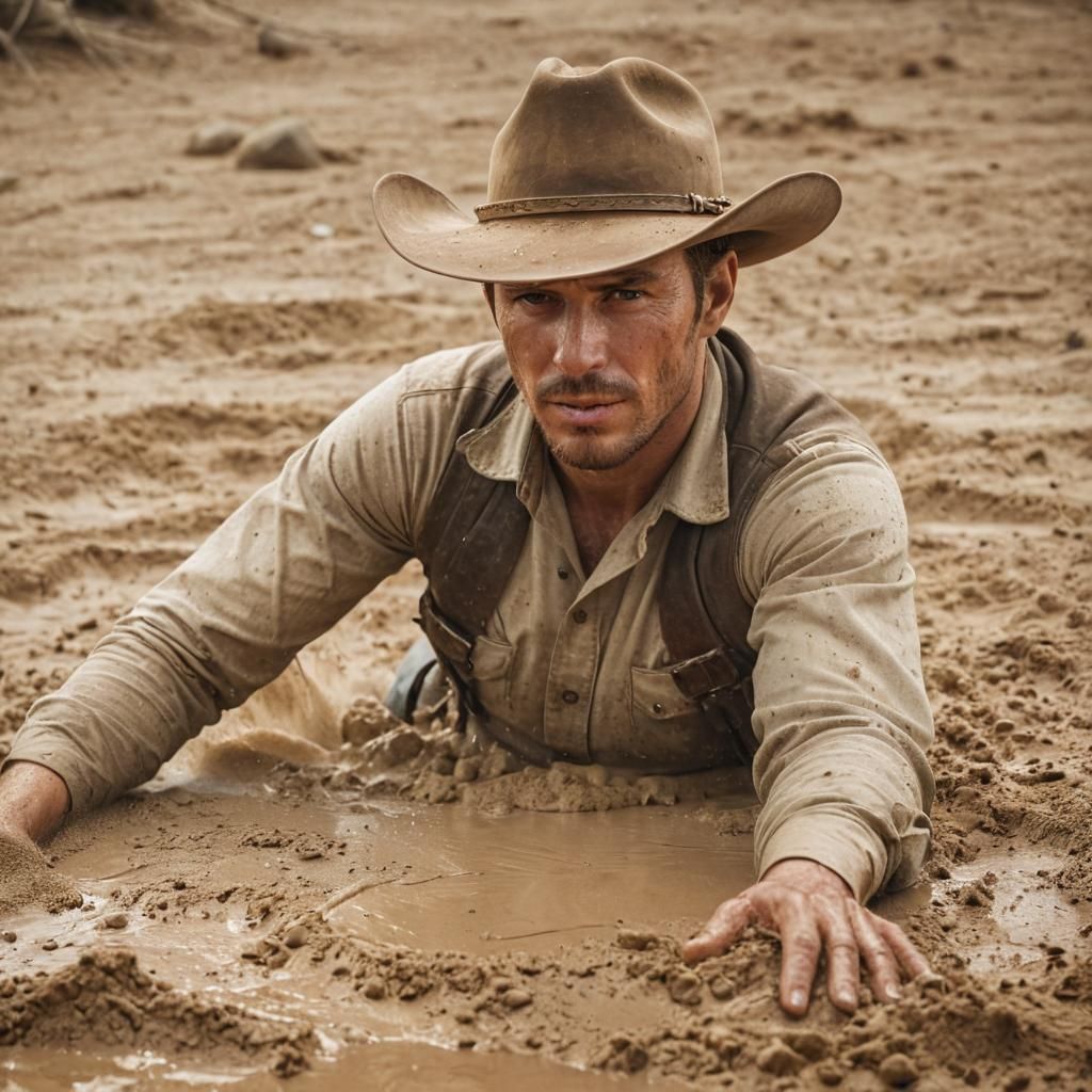 Cowboy Sinking in Quicksand: Cinematic Western Photography