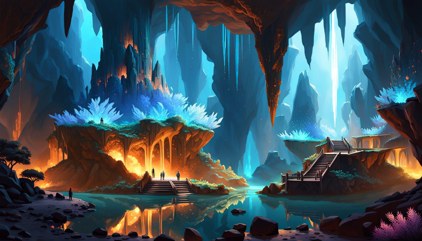 Glowing Crystal Caverns: Ethereal Fantasy Concept Art