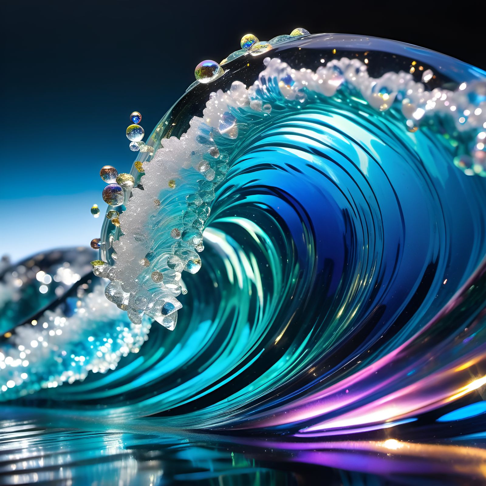 Epic Bioluminescent Glass Wave in Crystal Ocean