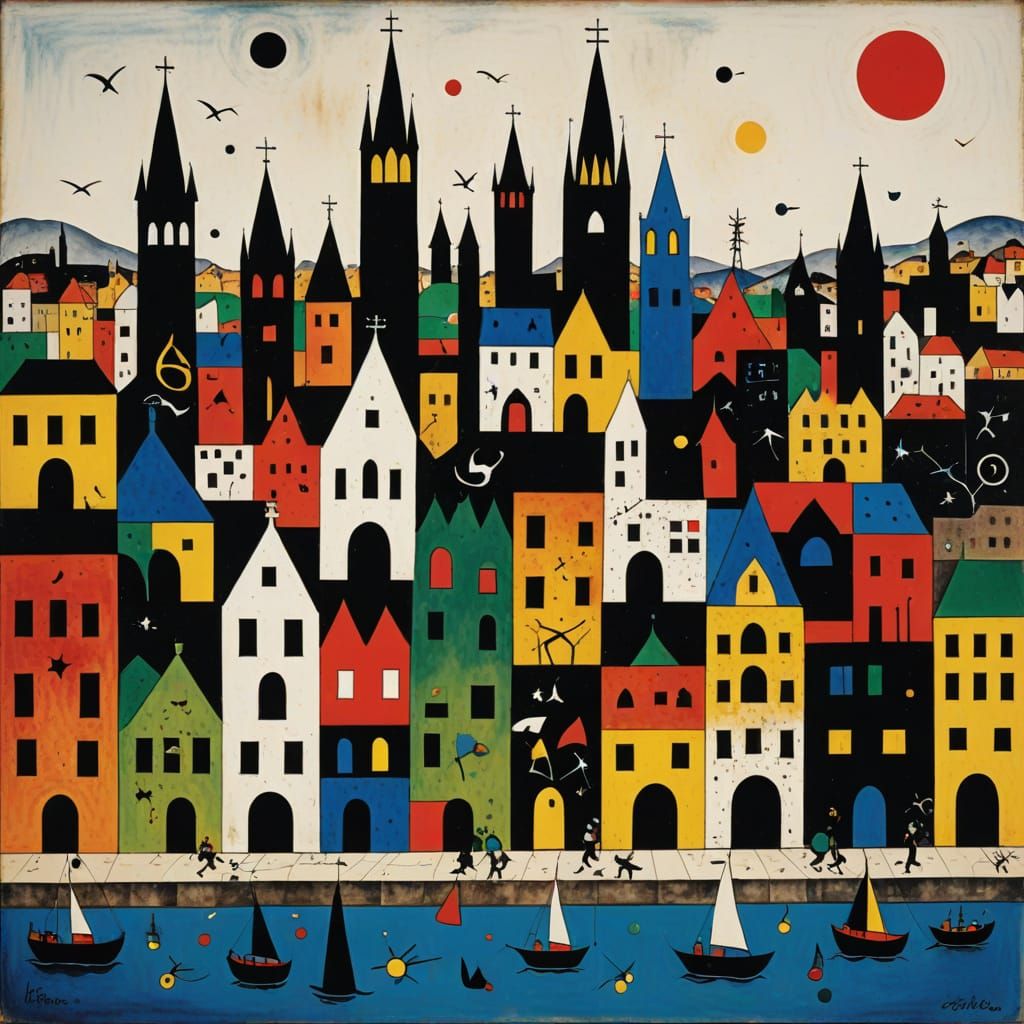 Abstract Cityscape in the Style of Joan Miró