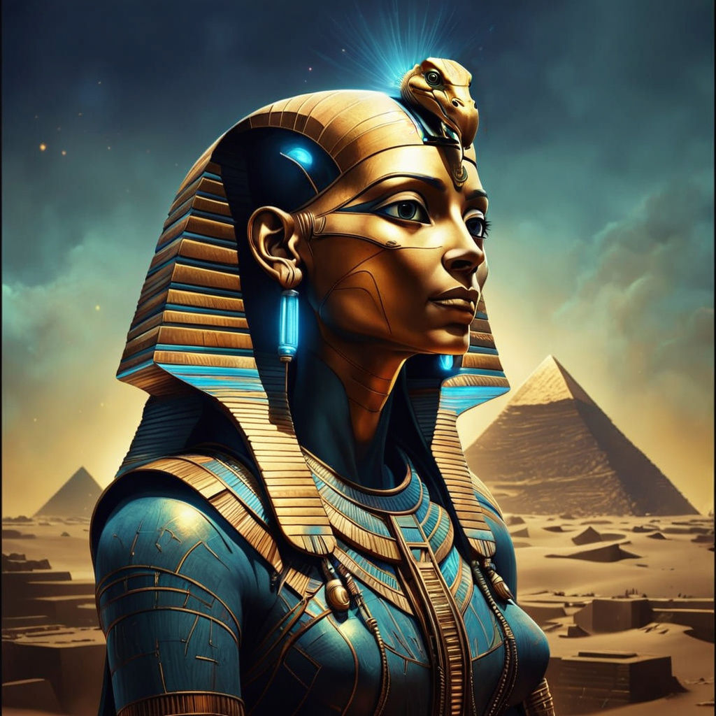 Egyptian Cyberpunk Sphinx in Vibrant Iridescent Hues