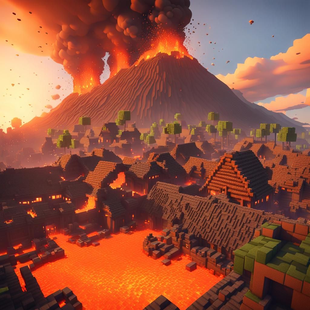 Minecraft Volcano Eruption in 3D Game Cinematic