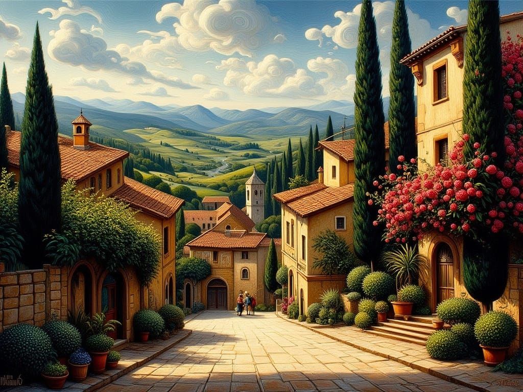 Sun-Drenched Tuscan Village Oil Painting