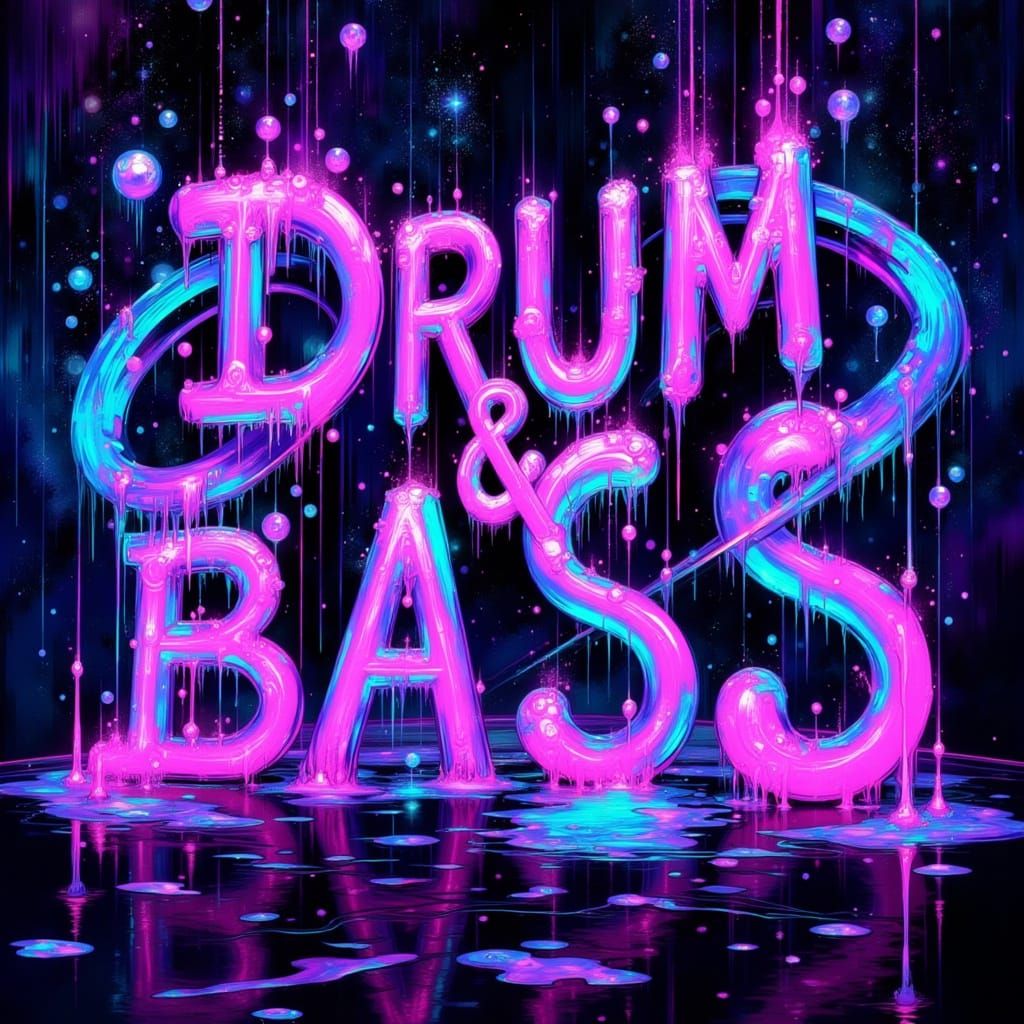 Neon Drum & Bass Text Dripping in Psychedelic Colors