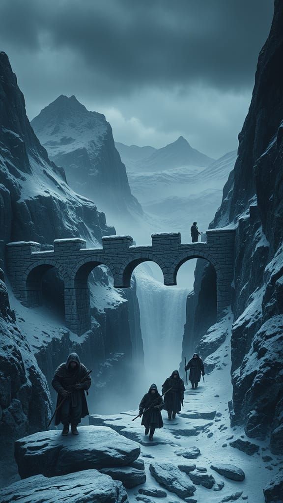 Mystical Stone Bridge Over Icy Canyon