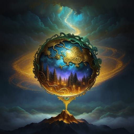 Magical Forest in Clouds with Spell School, Impasto Art