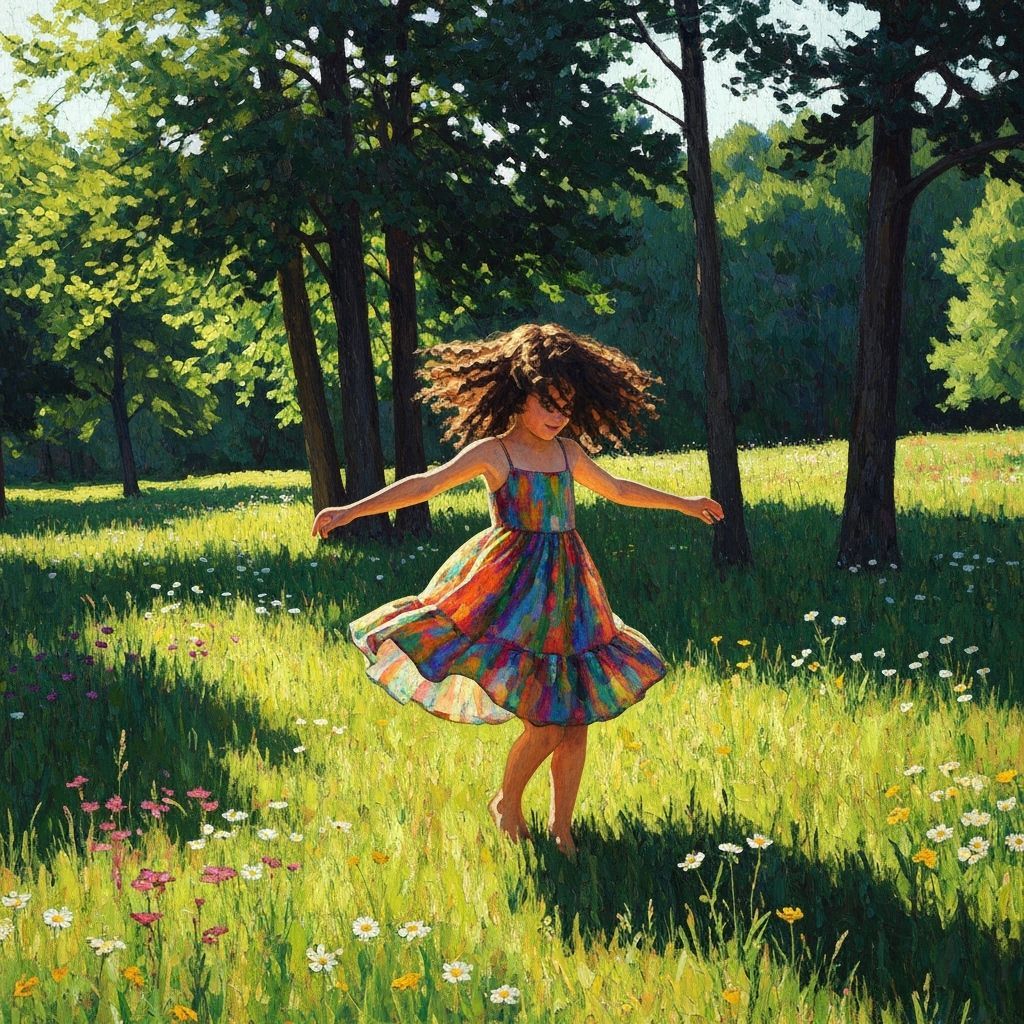 Child's Joyful Dance in a Sunny Wildflower Meadow