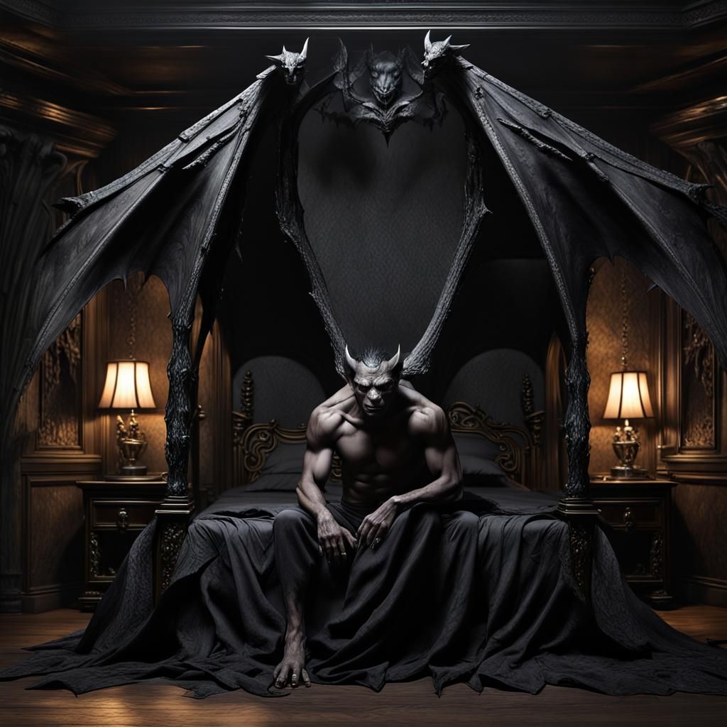 Gothic Gargoyle Awakens in Master Bedroom