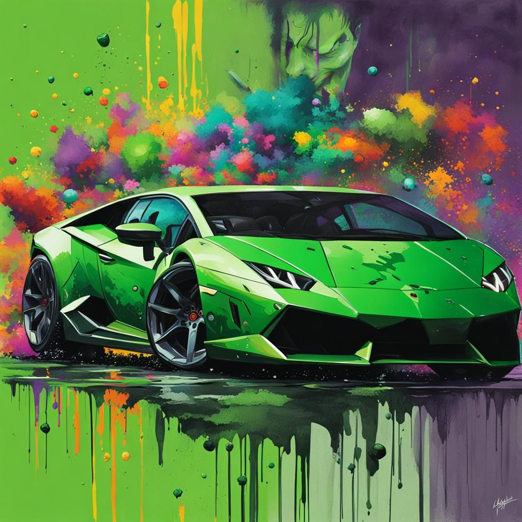 Joker in Green Lamborghini: Graffiti Street Art