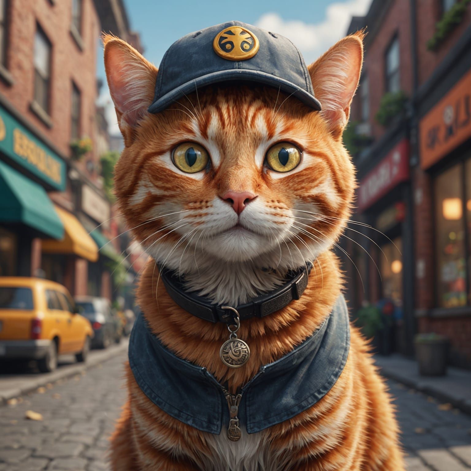 Smiling Tabby Cat with Cap, Digital Art