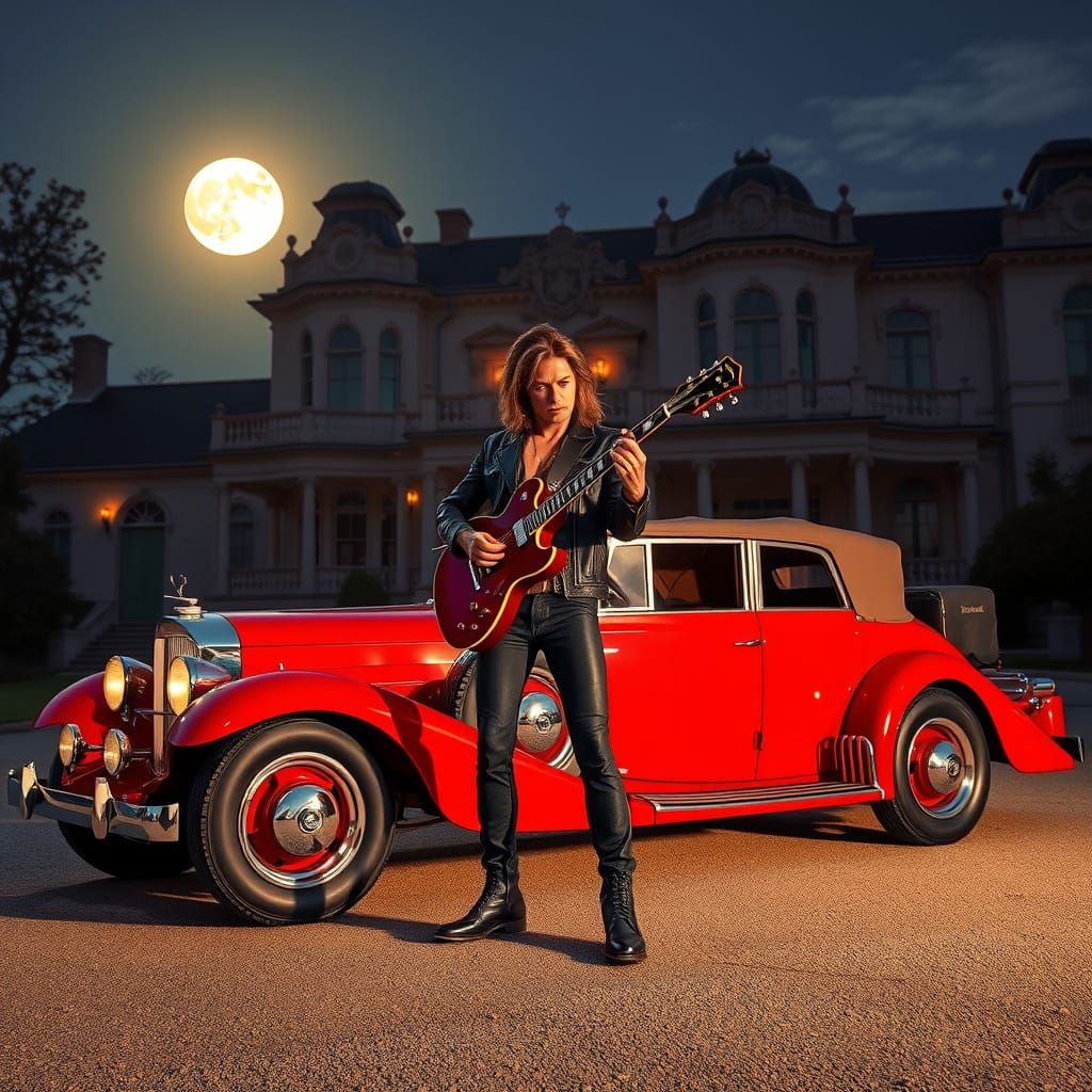 Red Duesenberg Under Moonlight in Axel Schulz Style