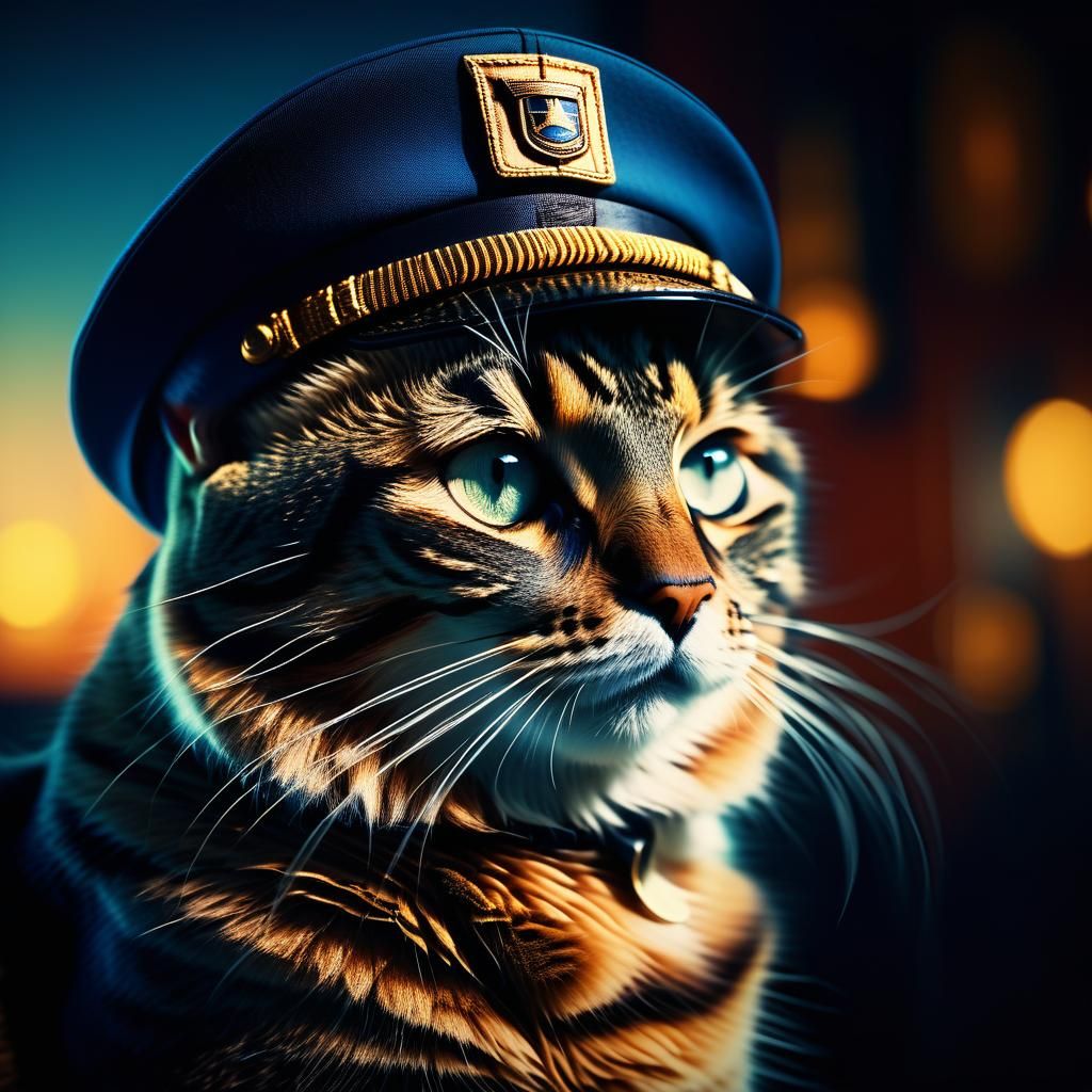 Calico Cat Captain in Cinematic Film Still