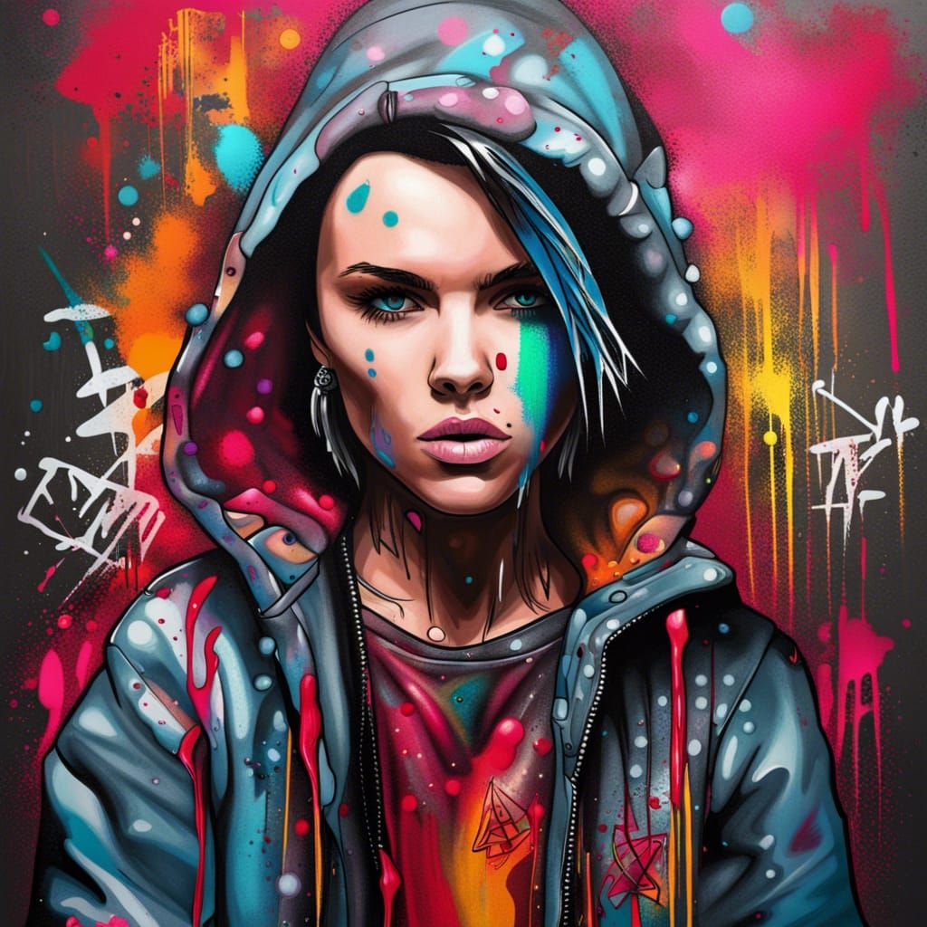 Ruby Rose Graffiti Art in Polychromatic Splash Style